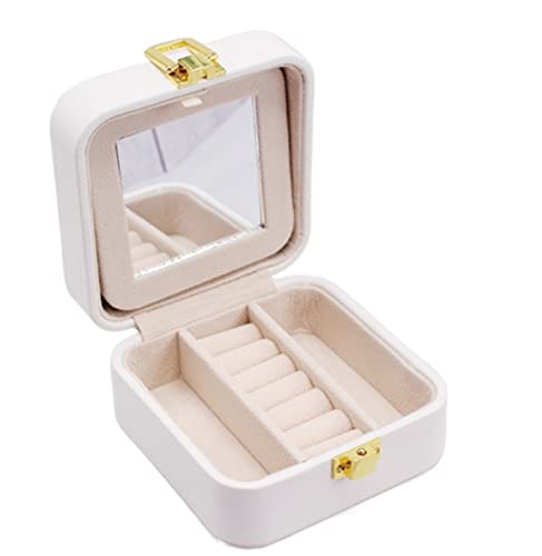 ASHSDI Schmuckaufbewahrung Schmuckschatulle Reiseschmuckschatulle Kleiner Verspiegelter Schmuck-Organizer Tragbarer Reisekoffer Halskette PU-Aufbewahrung Schmuckschatulle Schmuckschrank(White) von ASHSDI