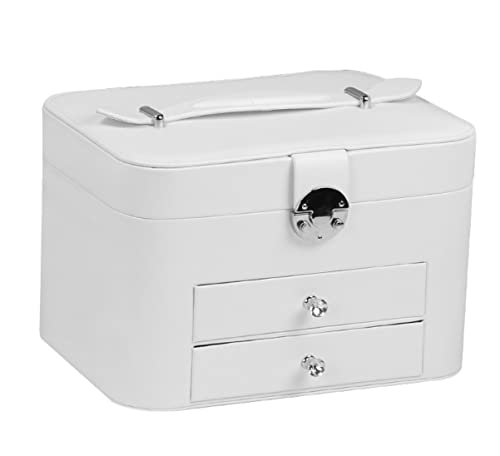 Schmuckaufbewahrung Doppelschicht Schmuckschatulle Mit Schloss Und Spiegel Schublade Abschließbar Reise Schmuck Organizer Schmuck Aufbewahrungsbox Für Frauen Schmuckschatulle Schmuckschrank(White) von ASHSDI