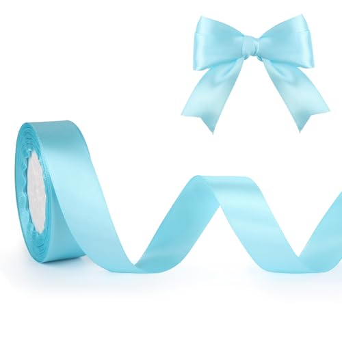 Geschenkband Blau, 25mm x 22m Schleifenband für Hochzeit, Geburtstagsgeschenk, Festival Dekoration, Satinband Breit Seidenband für DIY-Projekte, Zimmer, Bankett, Weihnachts Dekoration, Deko Band von ASHYLE