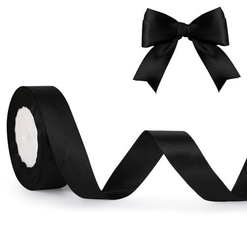 Geschenkband Schwarz, 25mm x 22m Schleifenband für Hochzeit, Geburtstagsgeschenk, Festival Dekoration, Satinband Breit Seidenband für DIY-Projekte, Zimmer, Bankett, Weihnachts Dekoration, Deko Band von ASHYLE