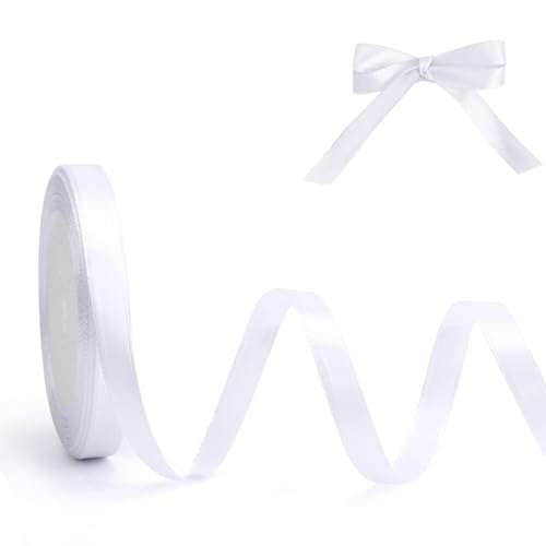 Geschenkband Weiß, 10mm x 22m Schleifenband für Hochzeit, Geburtstagsgeschenk, Festival Dekoration, Satinband Breit Seidenband für DIY-Projekte, Zimmer, Bankett, Weihnachts Dekoration, Deko Band von ASHYLE