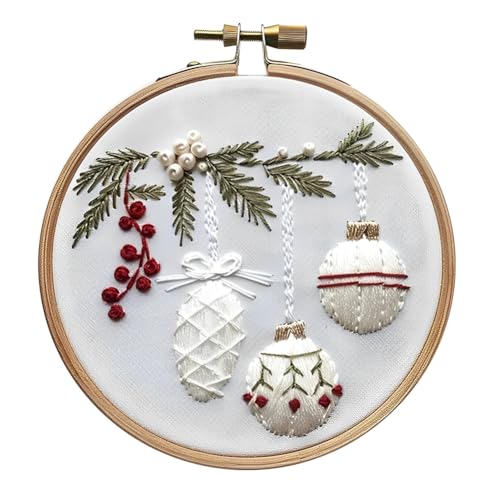 ASIEIT Weihnachts-DIY-Nadelspitzenset enthält Stickrahmen, Stickstofffäden, Kreuzstich-Stickset, handgefertigtes Nähkunst-Bastelset für Anfänger und Erwachsene (Holly Bauble) von ASIEIT