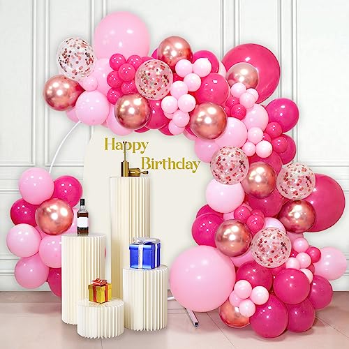 Rosa Ballonbogen-Set, 142 Stück Hot Pink Rose Gold Chrom Luftballons Girlande Kit für Mädchen Geburtstag Braut Baby Shower Prinzessin Party Valentinstag Hintergrund Dekorationen von ASIYUHY