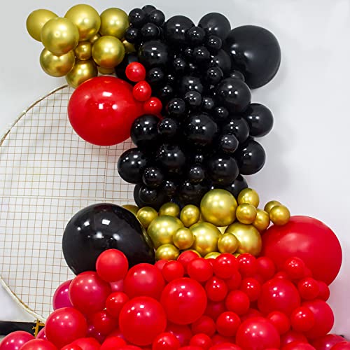 Rote, schwarze und goldene Luftballons Bogengirlanden-Set, 157 Stück, schwarz-rot, metallisch, goldfarben, Latex-Party-Luftballons, Set für Geburtstagsdekoration, Nacht Las Vegas, Party-Dekorationen von ASIYUHY