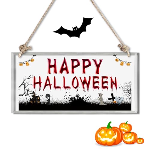 ASKITO Rechteckiges Halloween-Hängeschild aus Acryl mit Juteseil, 15,2 x 30,5 x 0,3 cm, perfektes Geschenk für Freunde und Familie, gruselige Heimdekoration, Halloween-Party-Dekoration, einzigartiges von ASKITO