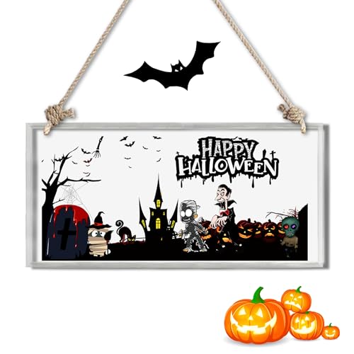 ASKITO Rechteckiges Halloween-Hängeschild aus Acryl mit Juteseil, 15,2 x 30,5 x 0,3 cm, perfektes Geschenk für Freunde und Familie, gruselige Heimdekoration, Halloween-Party-Dekoration, einzigartiges von ASKITO