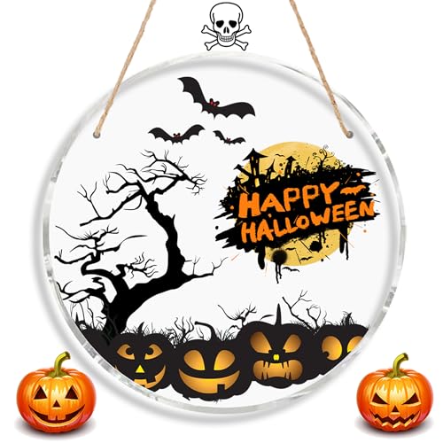 ASKITO Rundes Halloween-Acrylschild zum Aufhängen mit Juteseil, 20,3 x 20,3 x 0,3 cm, perfektes Geschenk für Freunde und Familie, gruselige Heimdekoration, Halloween-Party-Dekoration, einzigartiges von ASKITO