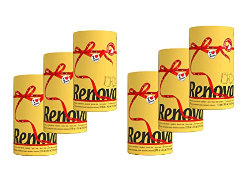 6er Pack Renova Küchenrollen - entspricht 18 Standardrollen - gelb - Küchenrolle Küchenpapier 2-lagig - Maxi Rolle - farbig - bunt - Papierrolle - Allzwecktücher von ASKON