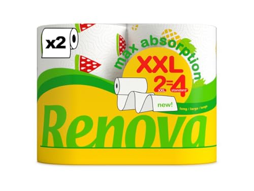 Küchenpapier 2-lagig - bedruckt - 2 Rollen - Küchenrolle - Papierrolle - Allzwecktücher - Renova Max Absorption XXL - entspricht 4 Standardrollen (Sommer) von ASKON