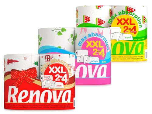 Renova Küchenpapier 2-lagig - bedruckt - 6 Rollen - Küchenrolle - Papierrolle - Allzwecktücher - Max Absorption XXL - entspricht 12 Standardrollen von ASKON