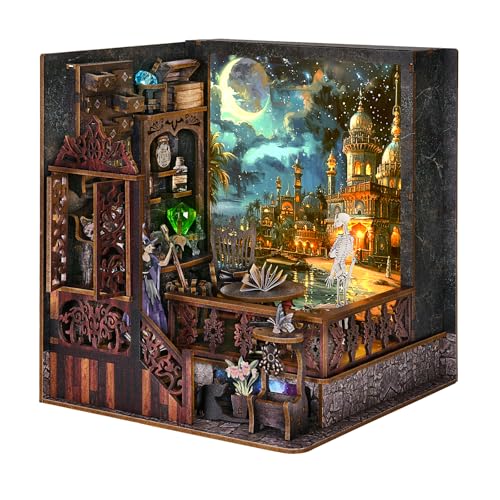 ASLOWSNAIL Book Nook Kit, DIY 3D Holz Puzzle Bookend Bücherregal Bücherecke Miniatur Puppenhaus, Buch Ecke Kits für Erwachsene, Wohnkultur mit LED Leuchtender Bilderrahmen (Magic Exploration) von ASLOWSNAIL