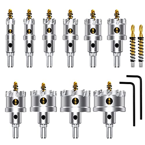 ASNOMY 12pcs Lochsäge Hartmetall-Bohrer, 16–54 mm Metall Lochsäge Bohrer Set, TCT-Bohrer-Lochsägen-Set, titanbeschichteter Zentrierbohrer aus Hartmetall, für Edelstahl, Eisen, Holz, Kunststoff von ASNOMY