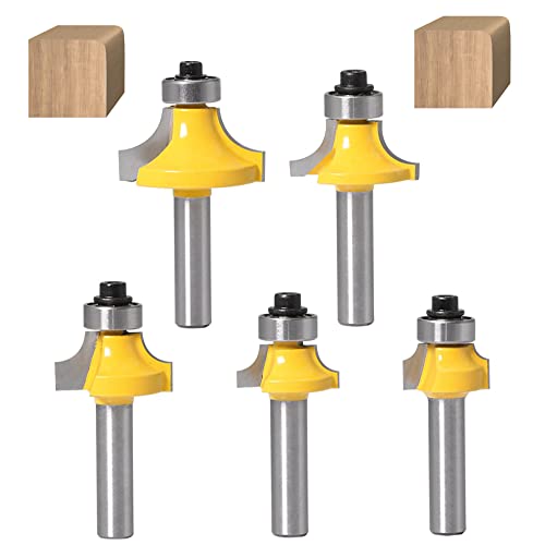 ASNOMY 5 Stück 8mm Schaft Abrundfräser Standard Fräser Set Runde Über Fräser Bits Oberfräsen-Bits Kanten-Router-Bit Fräswerkzeuge für die Holzbearbeitung von ASNOMY