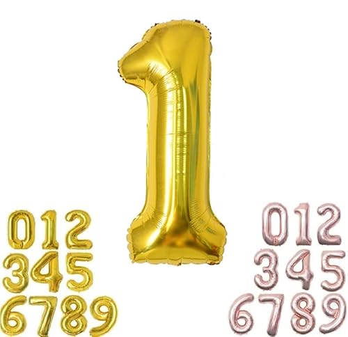 Luftballon 1. geburtstag Zahlen luftballon, Folien ballon 1 geburtstag, 40" XXL (100cm) Riesen Folienballon Geburtstagsdeko Zahlenballons (Gold, 1) von ASOFFI