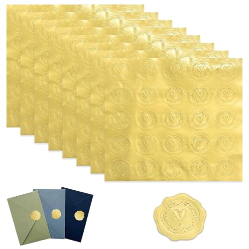 ASOMI 200 Stück geprägte Goldfolienaufkleber, goldene Aufkleber mit Herz- und Girlandenmuster für Briefumschläge, Hochzeitseinladungen, Weihnachtsgrußkarten (Herz-Liebe) von ASOMI