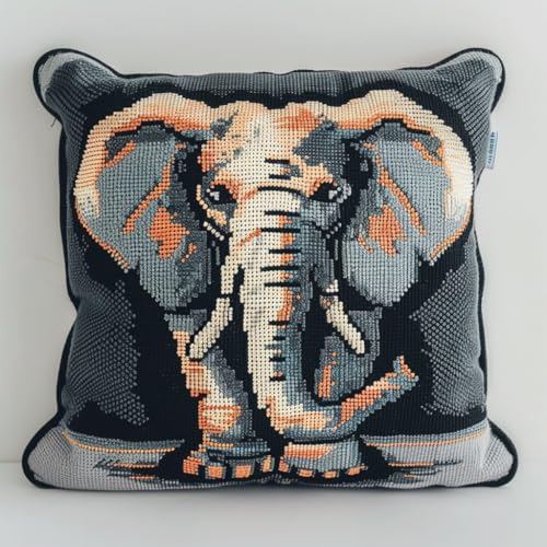 ASONGLINGO DIY Latch Cushion,Latch Hook Kits, Embroidery Rug Set, Handmade Crochet Cushion, Knüpfkissen Set für Erwachsene, 43x43cm(Cartoon-Elefant) von ASONGLINGO