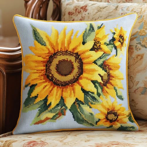 ASONGLINGO DIY Latch Cushion,Latch Hook Kits, Embroidery Rug Set, Handmade Crochet Cushion, Knüpfkissen Set für Erwachsene, 43x43cm(Sonnenblume) von ASONGLINGO