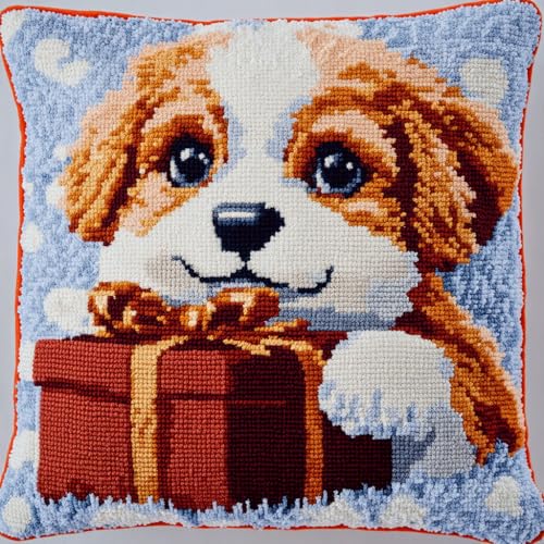 ASONGLINGO DIY Latch Cushion,Latch Hook Kits, Embroidery Rug Set, Handmade Crochet Cushion, Knüpfkissen Set für Erwachsene, 43x43cm(Tier Hund) von ASONGLINGO