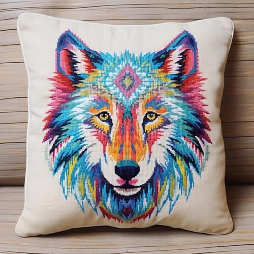 ASONGLINGO DIY Latch Cushion,Latch Hook Kits, Embroidery Rug Set, Handmade Crochet Cushion, Knüpfkissen Set für Erwachsene, 43x43cm(Tier Wolf) von ASONGLINGO