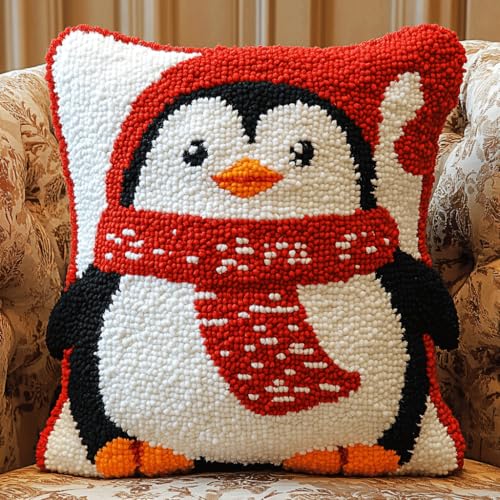 ASONGLINGO DIY Latch Cushion,Latch Hook Kits, Embroidery Rug Set, Handmade Crochet Cushion, Knüpfkissen Set für Erwachsene, 43x43cm(Tierischer Pinguin) von ASONGLINGO