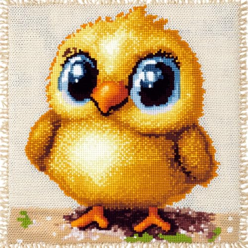 ASONGLINGO DIY Latch Hook Cushion Kit Latch Hook Set Sofa Cushion Cover, Stickset Erwachsene 43x43cm(Gelber Vogel) von ASONGLINGO