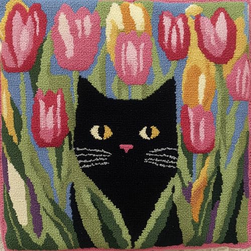 ASONGLINGO Knotting Cushion Set, Latch Cushion Kit for Beginners, DIY Latch Hook Set, Knüpfkissen Kits 43 x 43 cm(Blumen und Katzen) von ASONGLINGO