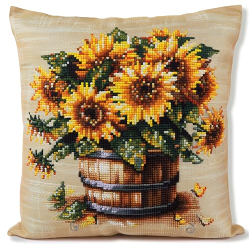 ASONGLINGO Knüpfkissen-Set, knüpfkissen knüpfset, Knüpfsets, Diy, Handgefertigtes Kissen, Häkelgarn, Stickset, Kissenbezug 43x43cm(Sonnenblume) von ASONGLINGO