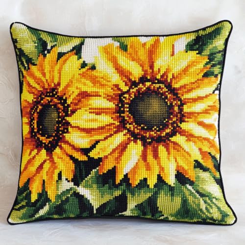 ASONGLINGO Knüpfkissen-Set, knüpfkissen knüpfset, Knüpfsets, Diy, Handgefertigtes Kissen, Häkelgarn, Stickset, Kissenbezug 43x43cm(Sonnenblume) von ASONGLINGO