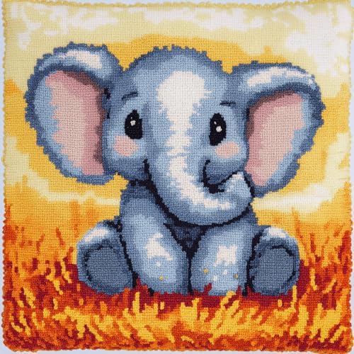 ASONGLINGO Latch Cushion Set, Kreuzstich Knüpfkissen Zum Selber knüpfen Kissen Kits,Knüpfen DIY Dekokissen, Stickerei Knüpf-Sets 43 cm x 43 cm(Cartoon-Elefant) von ASONGLINGO