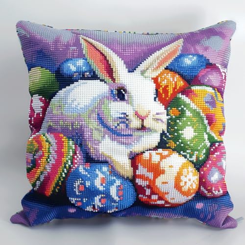 ASONGLINGO Latch Cushion Set, Kreuzstich Knüpfkissen Zum Selber knüpfen Kissen Kits,Knüpfen DIY Dekokissen, Stickerei Knüpf-Sets 43 cm x 43 cm(Cartoon-Kaninchen) von ASONGLINGO