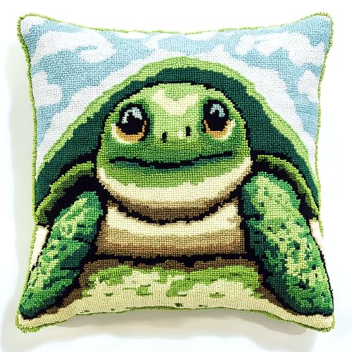 ASONGLINGO Latch Cushion Set, Kreuzstich Knüpfkissen Zum Selber knüpfen Kissen Kits,Knüpfen DIY Dekokissen, Stickerei Knüpf-Sets 43 cm x 43 cm(Tierschildkröte) von ASONGLINGO