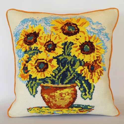 ASONGLINGO Latch Cushion Set, Latch Kits for Adults Knotting Set Cushion Craft Kits Cushion for Beginners for Sofa Home Decoration DIY Kissen Knüpfset 43X43cm(Sonnenblume) von ASONGLINGO