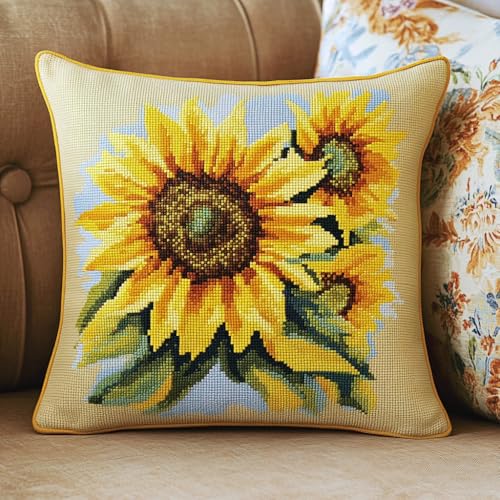 ASONGLINGO Latch Cushion Set Latch Hook Cushion Kit for Beginners or Adults for DIY Stickerei Knüpf-Sets 43x43cm(Sonnenblume) von ASONGLINGO