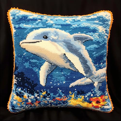 ASONGLINGO Latch Cushion Set for Homemade Cushion Covers,Crochet, Knüpfteppiche & Knüpfkissen 43x43cm(Cartoon-Delfin) von ASONGLINGO