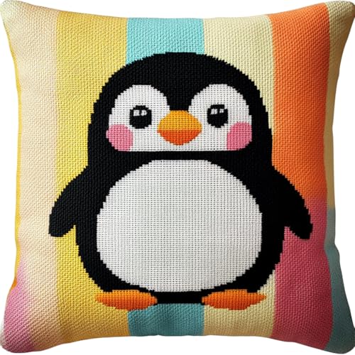 ASONGLINGO Latch Cushion Set for Homemade Cushion Covers,Crochet, Knüpfteppiche & Knüpfkissen 43x43cm(Cartoon-Pinguin) von ASONGLINGO