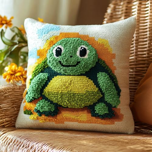 ASONGLINGO Latch Cushion Set for Homemade Cushion Covers,Crochet, Knüpfteppiche & Knüpfkissen 43x43cm(Cartoon-Schildkröte) von ASONGLINGO