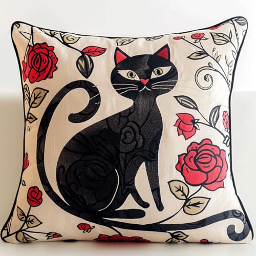 ASONGLINGO Latch Cushion for DIY Knotting Set for Adults Latch Set Kreuzstich Knüpfkissen Zum Selber knüpfen Kissen Kit 43x43cm(Cartoon-Katze) von ASONGLINGO