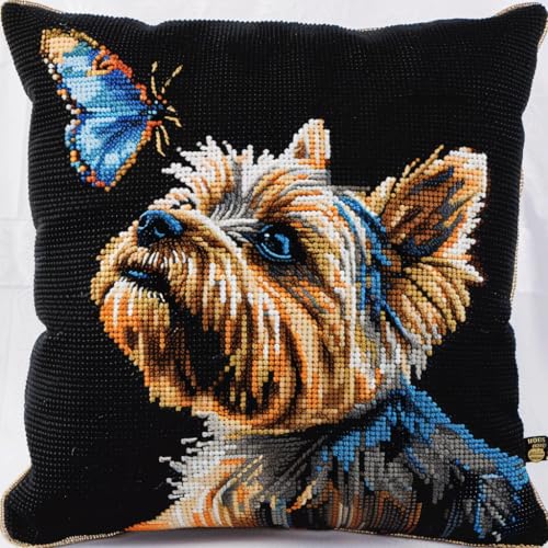 ASONGLINGO Latch Cushion for DIY Knotting Set for Adults Latch Set Kreuzstich Knüpfkissen Zum Selber knüpfen Kissen Kit 43x43cm(Schmetterling und Hund) von ASONGLINGO