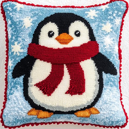 ASONGLINGO Latch Hook Cushion Set, Latch Cushion Set for Beginners Adults, DIY Knüpfteppiche & Knüpfkissen 43x43cm(Cartoon-Pinguin) von ASONGLINGO