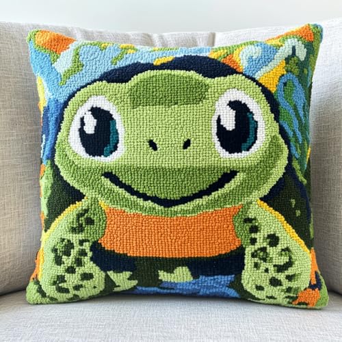 ASONGLINGO Latch Hook Cushion Set, Latch Cushion Set for Beginners Adults, DIY Knüpfteppiche & Knüpfkissen 43x43cm(Cartoon-Schildkröte) von ASONGLINGO