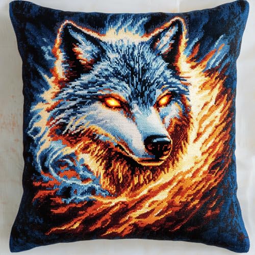 ASONGLINGO Latch Hook Cushion Set, Latch Cushion Set for Beginners Adults, DIY Knüpfteppiche & Knüpfkissen 43x43cm(Fantasy Wolf) von ASONGLINGO