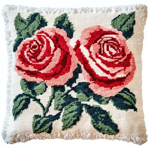 ASONGLINGO Latch Hook Cushion Set, Latch Cushion Set for Beginners Adults, DIY Knüpfteppiche & Knüpfkissen 43x43cm(Schöne Blumen) von ASONGLINGO