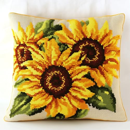 ASONGLINGO Latch Hook Cushion Set, Latch Cushion Set for Beginners Adults, DIY Knüpfteppiche & Knüpfkissen 43x43cm(Sonnenblume) von ASONGLINGO