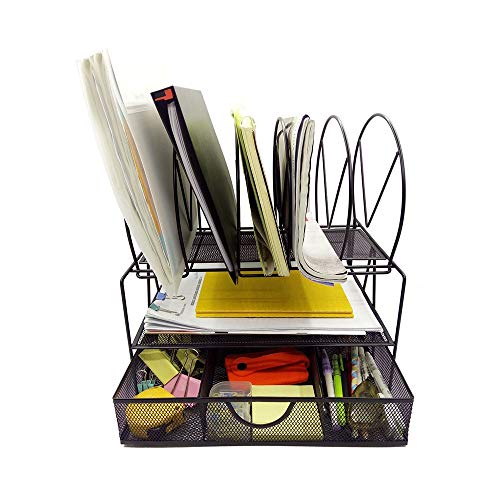 Schreibtisch-Organizer, Sortierkorb, Dokumenten-Briefablage, Schreibtischzubehör mit 5 Fächern, Netzstoff, Schreibtisch-Organizer, Aktenordner für Heimbüro (Noir 33 x 24 x 20 cm) (Noir 33 x 24 x 20 von ASPDSPDOBHBFFR