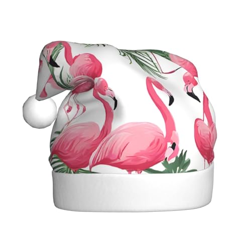 ASPOIJHN (Flamingo-Blumen) Unisex-Weihnachtsmütze, Plüsch, Weihnachtsmannmütze, festlicher Kopfschmuck für Erwachsene, Party, Weihnachten, Kostümzubehör von ASPOIJHN