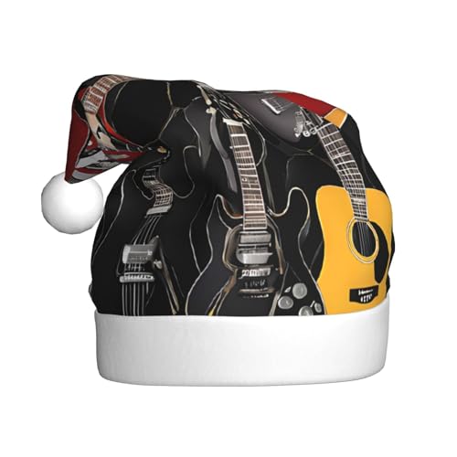 ASPOIJHN Bunte Gitarren, Unisex, Weihnachtsmütze, Plüsch, Weihnachtsmannmütze, festlicher Kopfschmuck für Erwachsene, Party, Weihnachten, Kostümzubehör von ASPOIJHN