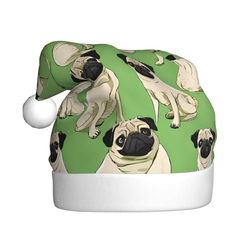 ASPOIJHN Imagen De Pug Unisex Weihnachtsmütze Plüsch Weihnachtsmannmütze Festlicher Kopfschmuck für Erwachsene Party Xmas Kostüm Zubehör von ASPOIJHN