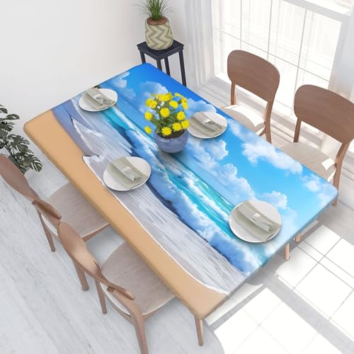 ASPOIJHN Tischdecke für Strand und Meer, rechteckig, elastische Kanten, 122 cm, quadratische Tischdecke für Partys, Festivals, Grillabende, drinnen und draußen von ASPOIJHN