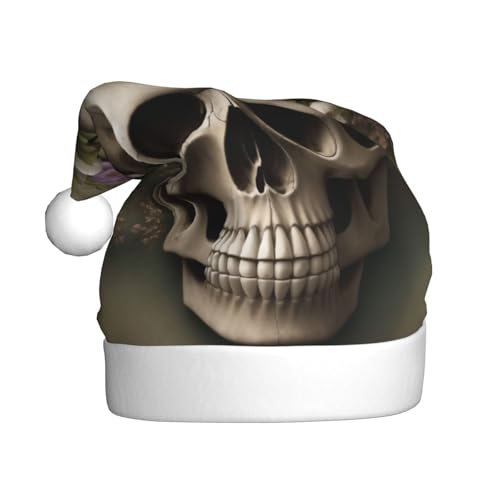 ASPOIJHN Unisex Weihnachtsmütze mit Totenkopf-Blumen, Plüsch, Weihnachtsmannmütze, festlicher Kopfschmuck für Erwachsene, Party, Weihnachten, Kostümzubehör von ASPOIJHN