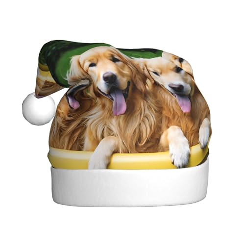 ASPOIJHN Weihnachtsmütze mit Golden Retriever für Hunde, Welpen, Haustiere, Unisex, Plüsch, Weihnachtsmannmütze, festlicher Kopfschmuck für Erwachsene, Party, Weihnachten, Kostümzubehör von ASPOIJHN